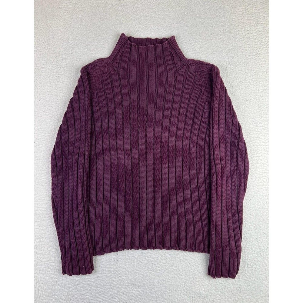 Eddie Bauer Womens XL Purple Cotton Mock Neck Raglan Ribbed Knit Sweater 2111